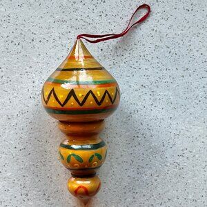 Handcrafted Wooden Hanging Ornament With Vibrant Tribal Patterns